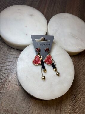 221 Pilgrim Red and Gold Heart Dangle Earrings